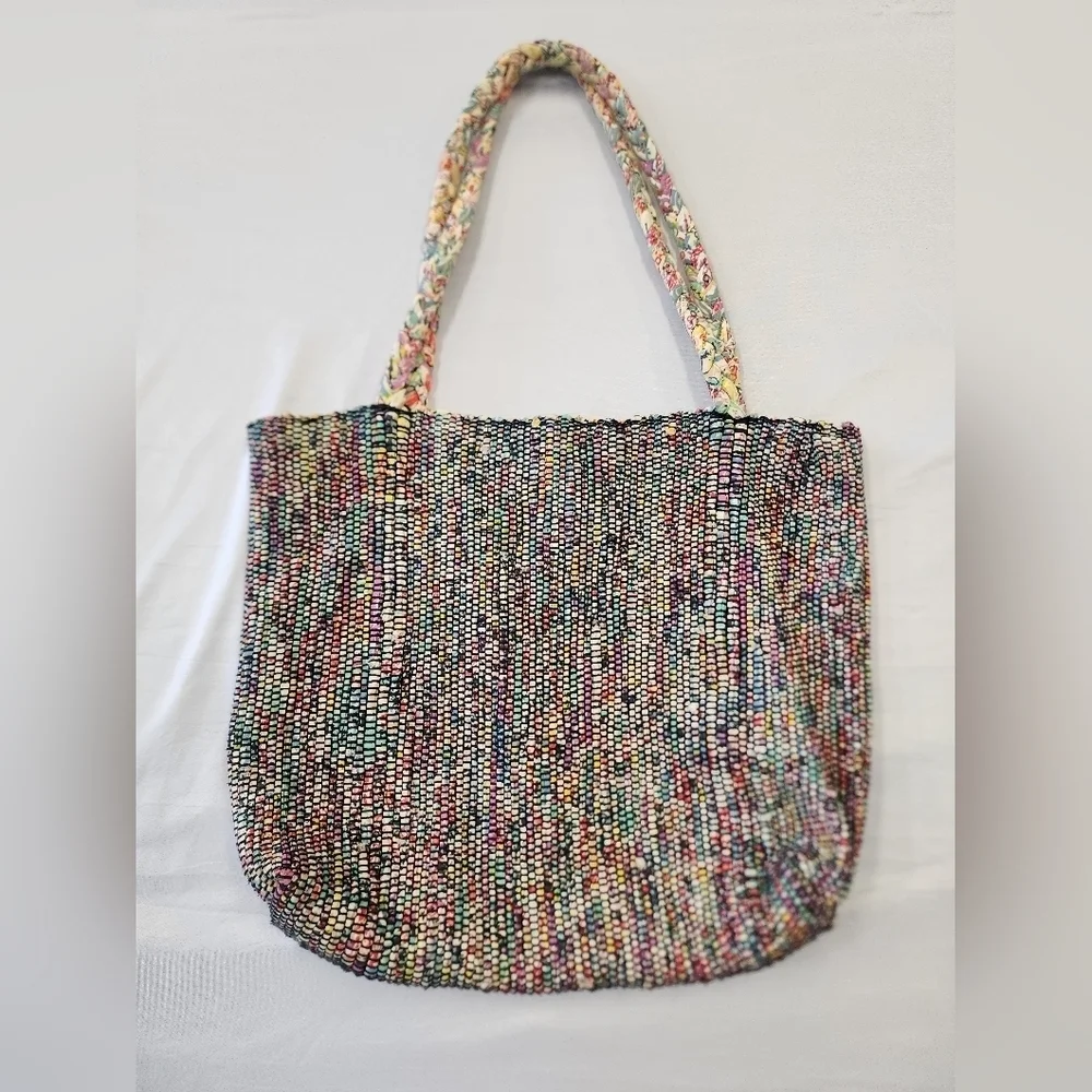 Gina Levesque Womens Multicolor Hand-Woven Fabric Tote Bag Braided Fabric Straps